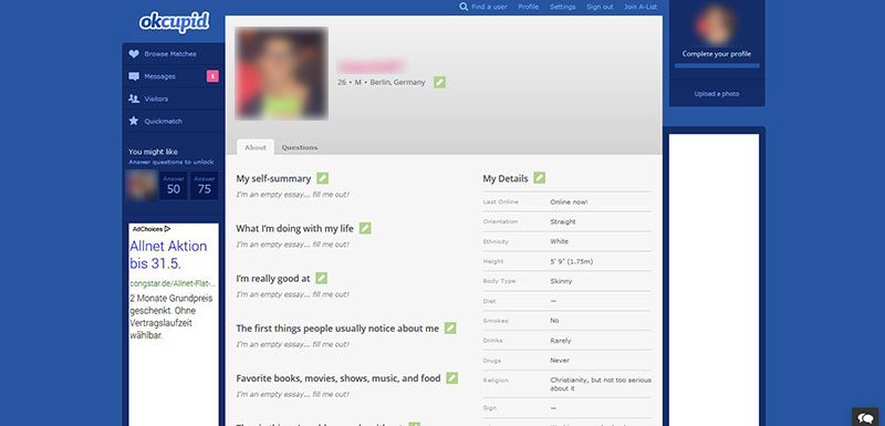 OkCupid Profilbereich